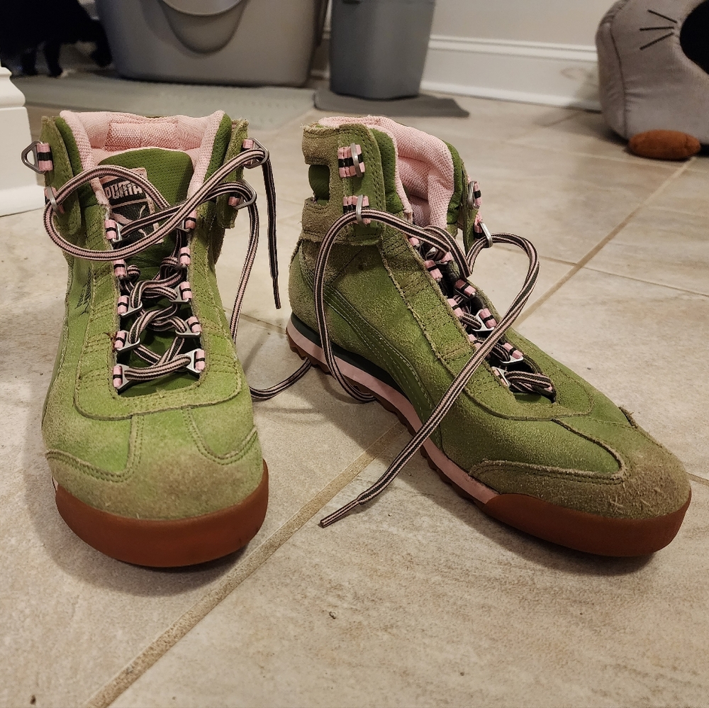 pink and green puma hiking boots